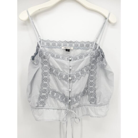 AE Lace Button-Up Cami Tank Top in Blue M - Picture 3 of 12